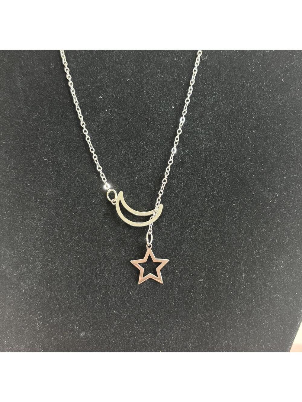 Silver Moon and Star Pendant Necklace
